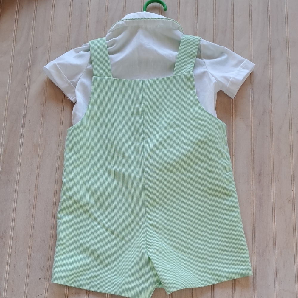 The Pond Vintage Green Pinstripes  Romper Patchwork Lamb 2 Piece Lightweight - Picture 8 of 12